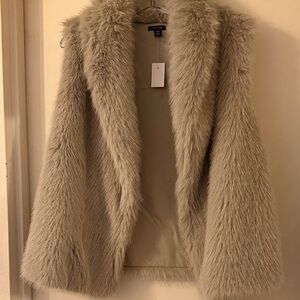 Ann Taylor Plush Faux Fur Vest in Beige